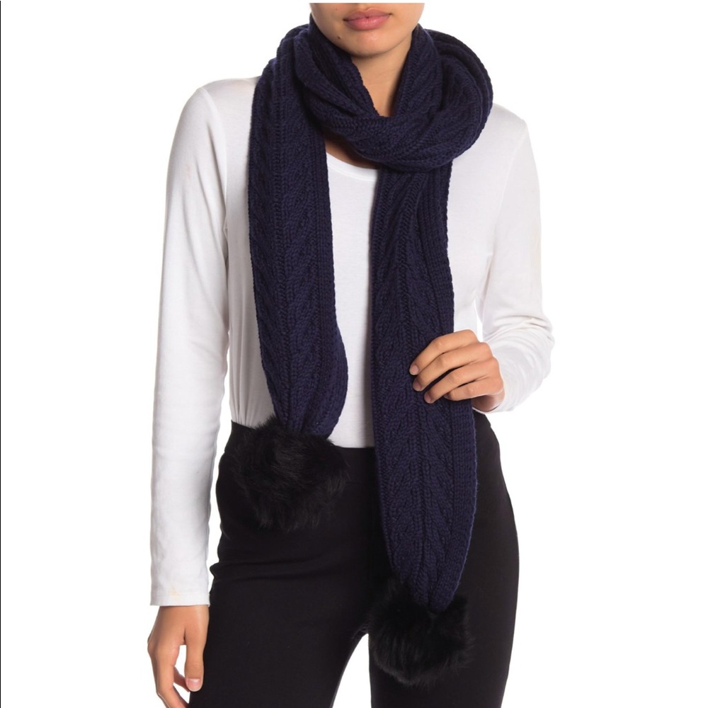 Ugg Navy Shearling Pom Pom Scarf